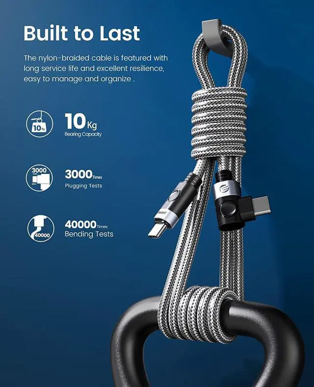 Alt view image 2 of 7 - ORICO USB C to USB C Cable 240W, USB C Cable Fast Charging, Type C to Type C Cable 48V 5A, Braided Nylon Type C Cable Cord with Storage Belt,Compatible with MacBook Pro, iPad Pro,Samsung,Pixel -6.6ft