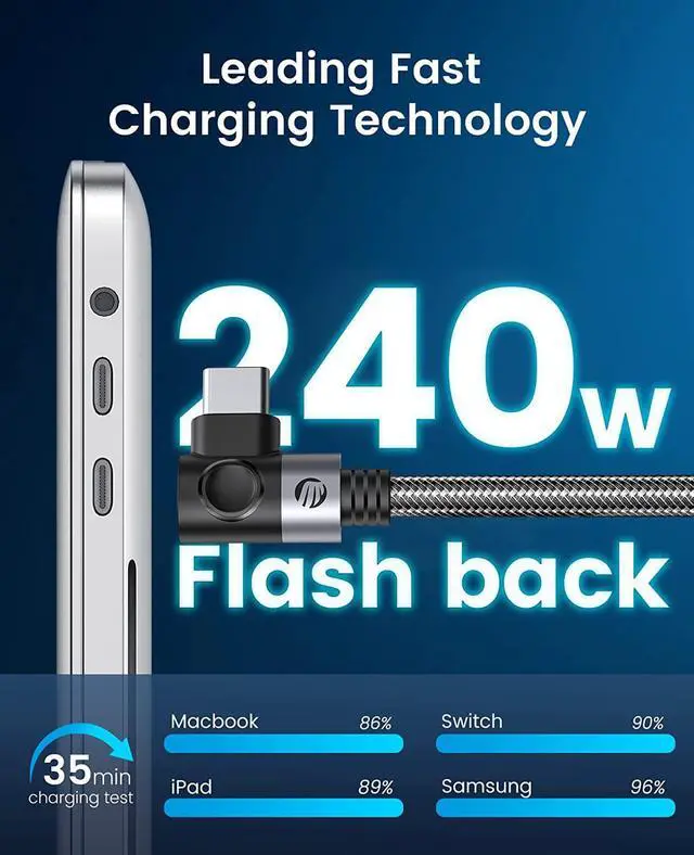 Alt view image 6 of 7 - ORICO USB C to USB C Cable 240W, USB C Cable Fast Charging, Type C to Type C Cable 48V 5A, Braided Nylon Type C Cable Cord with Storage Belt,Compatible with MacBook Pro, iPad Pro,Samsung,Pixel -6.6ft