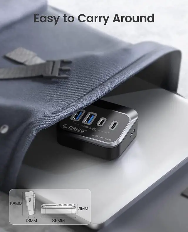 Alt view image 2 of 7 - ORICO USB Hub 10Gbps with 2 USB A Ports+2 USB C Ports, USB 3.2 Gen 2 Hub with 1.64Ft USB-C Cable and USB-A Adapter USB Splitter for iMac, All MacBooks, Mac Mini-Plastic Version