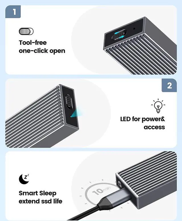 Alt view image 6 of 7 - ORICO M.2 NVMe SSD Enclosure USB 3.2 Gen2 10Gbps Type-C for PCIE NVMe SSD Disk for SSD Size 2230/2242/2260/2280 Support Up to 4TB SSD With Built-in Cooling Vest