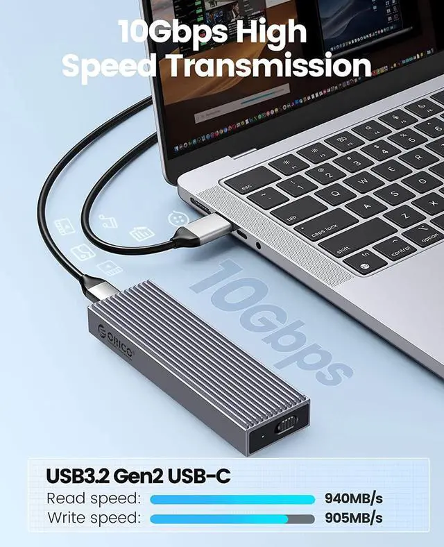 Alt view image 4 of 7 - ORICO M.2 NVMe SSD Enclosure USB 3.2 Gen2 10Gbps Type-C for PCIE NVMe SSD Disk for SSD Size 2230/2242/2260/2280 Support Up to 4TB SSD With Built-in Cooling Vest