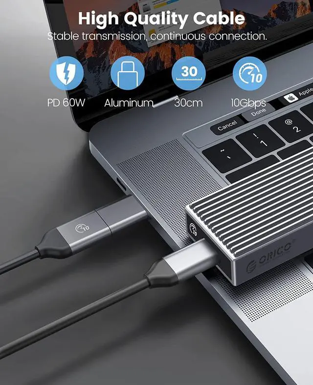 Alt view image 2 of 7 - ORICO M.2 NVMe SSD Enclosure USB 3.2 Gen2 10Gbps Type-C for PCIE NVMe SSD Disk for SSD Size 2230/2242/2260/2280 Support Up to 4TB SSD With Built-in Cooling Vest