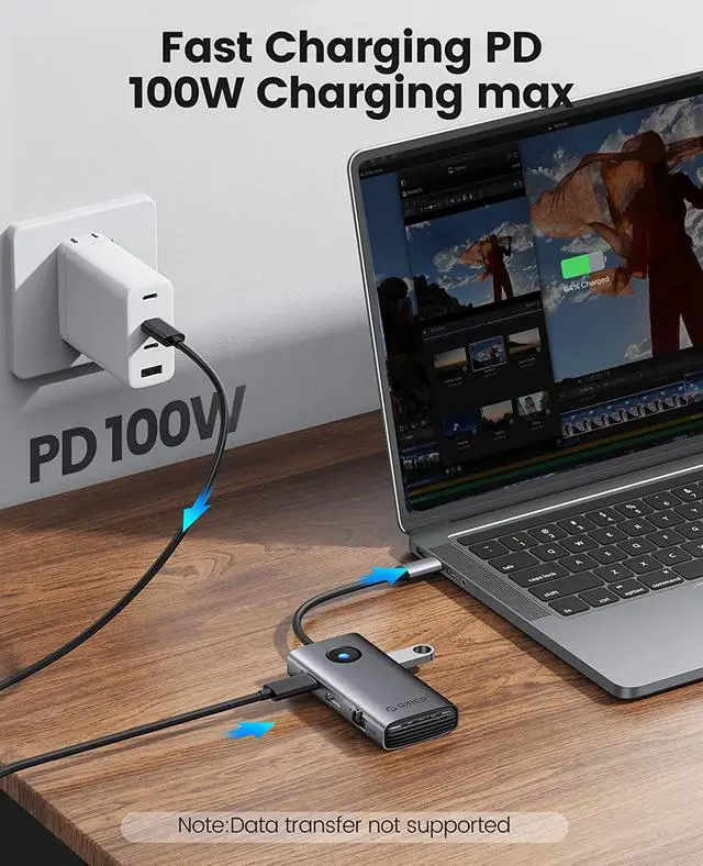 Alt view image 4 of 7 - USB C Hub, ORICO 6-in-1 USB C Docking Station USB C to Ethernet 2.5G Adapter with 4K HDMI, PD 100W, 2 USB 3.0 Port, 1 USB C Port 5 Gbps, 2.5G Ethernet Type C Multiport Adapter for Windows Mac(Grey)