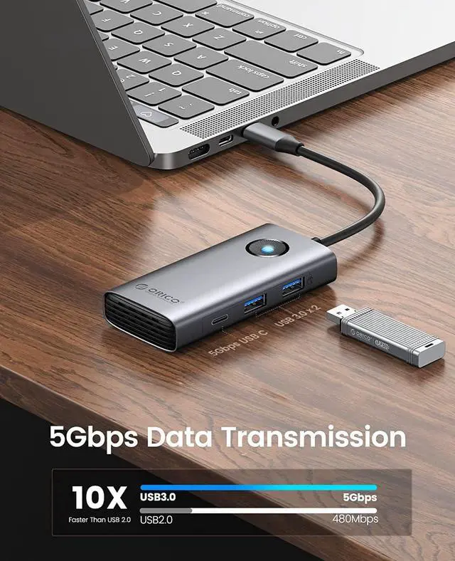 Alt view image 5 of 7 - USB C Hub, ORICO 6-in-1 USB C Docking Station USB C to Ethernet 2.5G Adapter with 4K HDMI, PD 100W, 2 USB 3.0 Port, 1 USB C Port 5 Gbps, 2.5G Ethernet Type C Multiport Adapter for Windows Mac(Grey)