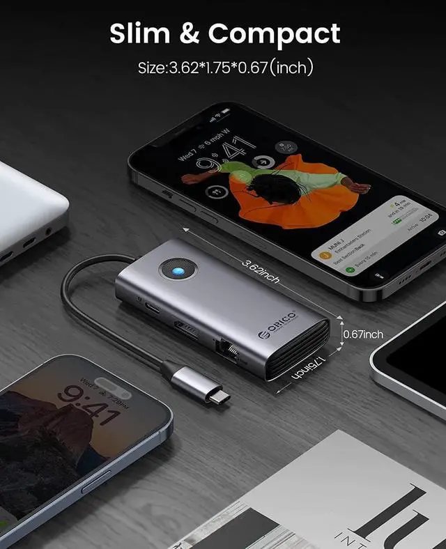 Alt view image 3 of 7 - USB C Hub, ORICO 6-in-1 USB C Docking Station USB C to Ethernet 2.5G Adapter with 4K HDMI, PD 100W, 2 USB 3.0 Port, 1 USB C Port 5 Gbps, 2.5G Ethernet Type C Multiport Adapter for Windows Mac(Grey)