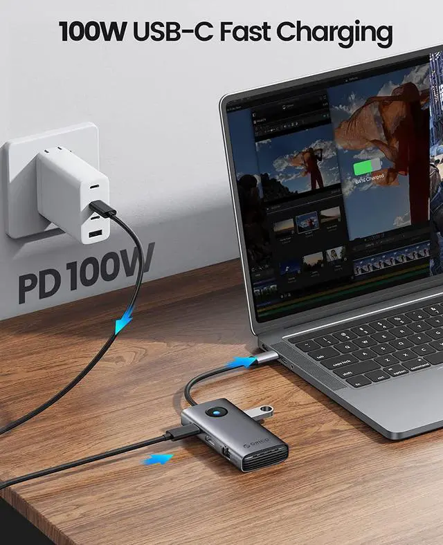 Alt view image 7 of 7 - ORICO USB C Docking Station, 6 in 1 USB C to HDMI Adapter with 4K HDMI, 2.5 Gigabit Ethernet, 100W Power Delivery Type C Charging Port & 3 USB 3.0 for Dell/HP/Lenovo/Surface/USB-C(DP Alt) Laptops