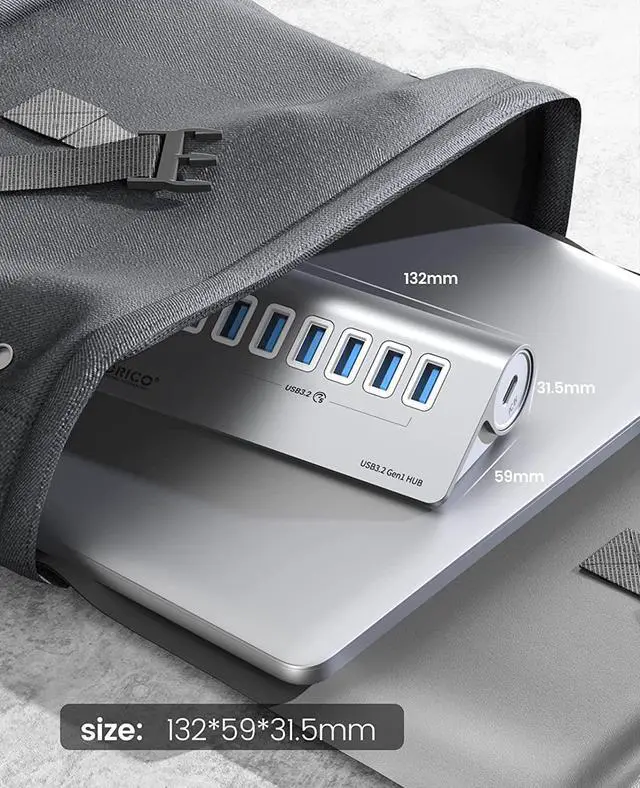 Alt view image 6 of 7 - ORICO USB Hub 3.0 Powered 7 Ports Aluminum USB Hub Splitter [5Gbps] with 7 USB 3.0 Data Ports + 1 Fast Charging Ports 18W(5V/3A;9V/2A;12V/1.5A), 12V3A Power Adapter with 1.64Ft Cable