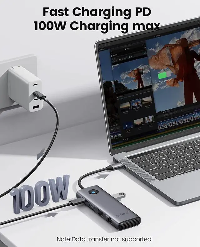 Alt view image 2 of 7 - USB C Docking Station Dual Monitor, ORICO 10 in 1 Laptop Docking Station with HDMI 4K, VGA, 3 USB Port, PD 100W, SD&TF, 3.5mm Audio, Gigabit Ethernet Type C Multiport Adapter for Windows Mac(Gold)