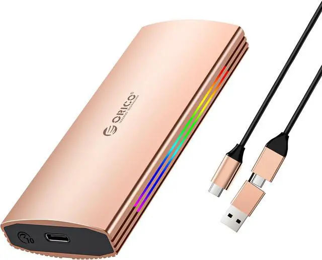 Main image of ORICO M.2 RGB NVMe SSD Enclosure Aluminum Alloy USB 3.1 Gen2 Type-C 10Gbps Support UASP for NVMe SSD Size 2230/2242/2260/2280 - Rose Gold