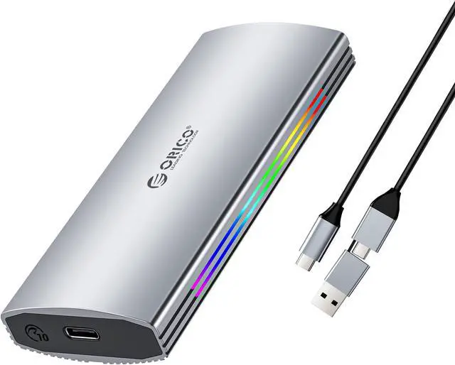 Main image of ORICO M.2 RGB NVMe SSD Enclosure Aluminum Alloy USB 3.1 Gen2 Type-C 10Gbps Support UASP for NVMe SSD Size 2230/2242/2260/2280 - Silver