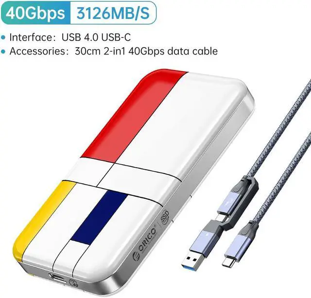 Alt view image 2 of 7 - ORICO 1TB Portable External Hard Drive USB3.2 Gen2 USB-C Up to 1210MB/s 1TB 1TB USB 4.0 USB-C (40Gbps)