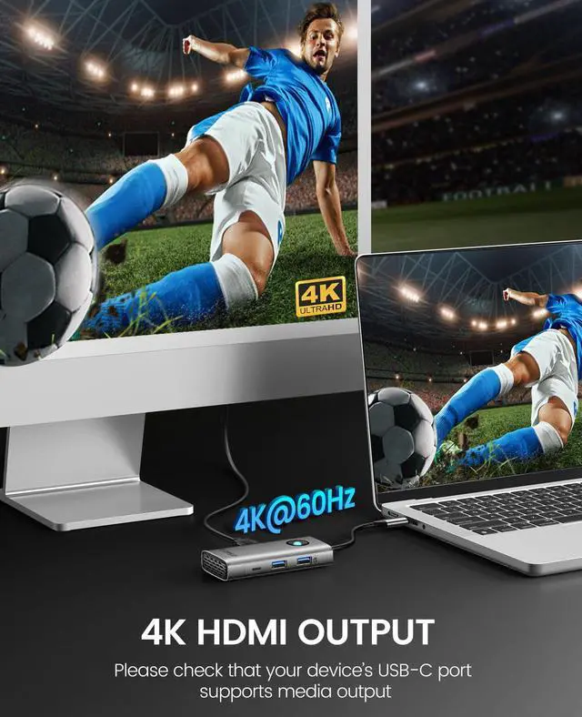 Alt view image 3 of 7 - ORICO USB C Docking Station,6 in 1 USB C Dongle with HDMI-Compatible 4K+PD100W+2×USB3.0+USB C+Ethernet, USB C Hub Multiport Adapter for MacBook/Dell/HP/Surface/Lenovo