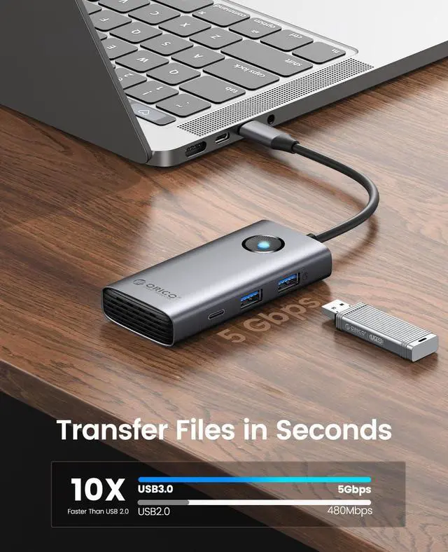 Alt view image 4 of 7 - ORICO USB C Docking Station,6 in 1 USB C Dongle with HDMI-Compatible 4K+PD100W+2×USB3.0+USB C+Ethernet, USB C Hub Multiport Adapter for MacBook/Dell/HP/Surface/Lenovo