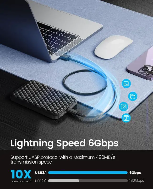 Alt view image 2 of 7 - ORICO 4TB 2.5 Inch USB 3.0 to SATA 3.0 External Hard Drive Enclosure 5Gbps Case Support UASP Protocol SATA III Tool Free (2520C3)