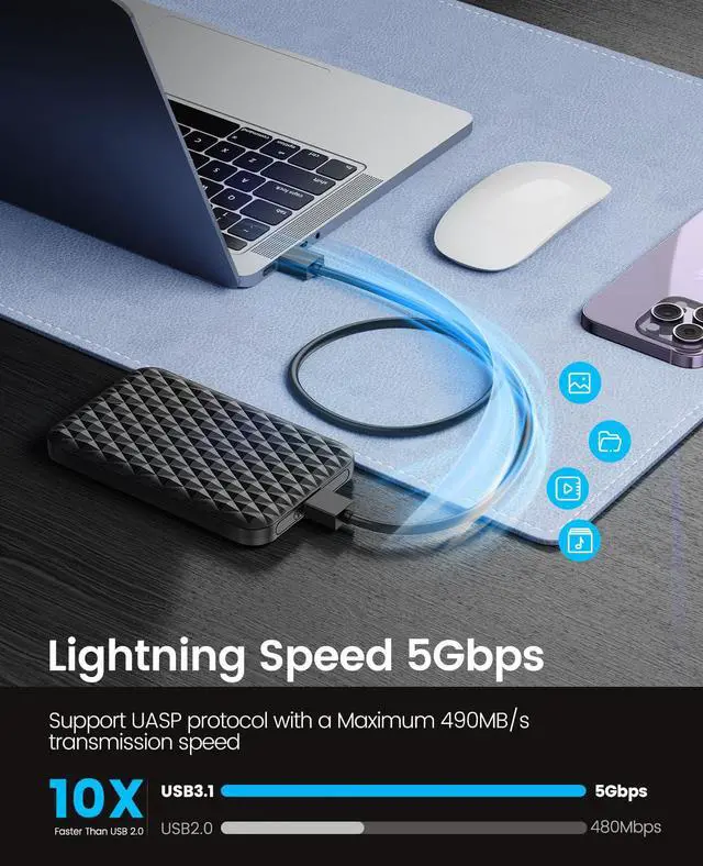 Alt view image 2 of 7 - ORICO 6TB 2.5 Inch USB 3.0 to SATA 3.0 External Hard Drive Enclosure 5Gbps Case Support UASP Protocol SATA III Tool Free (2520U3)