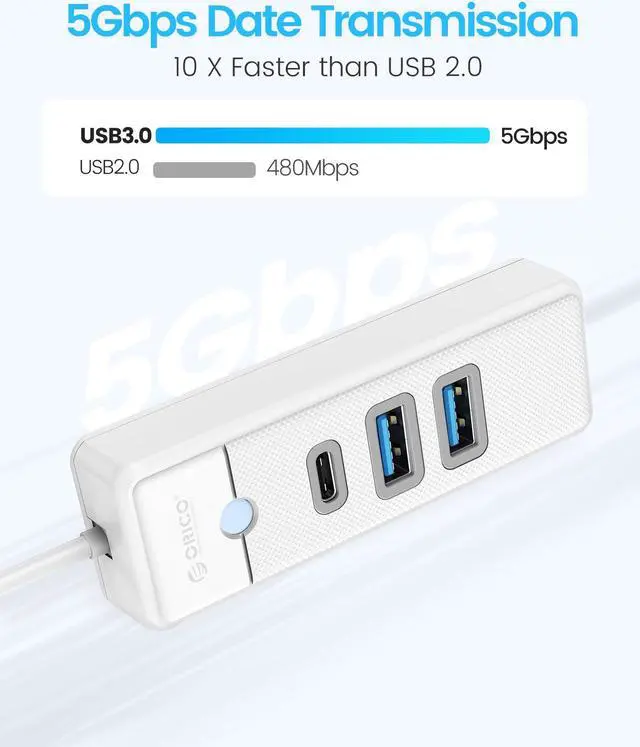 Alt view image 2 of 7 - ORICO USB 3.0 Type C HUB 3 Port 5Gbps High Speed Mini Splitter Portable OTG Adapter For Desk PC Computer Accessories White USB A 15cm