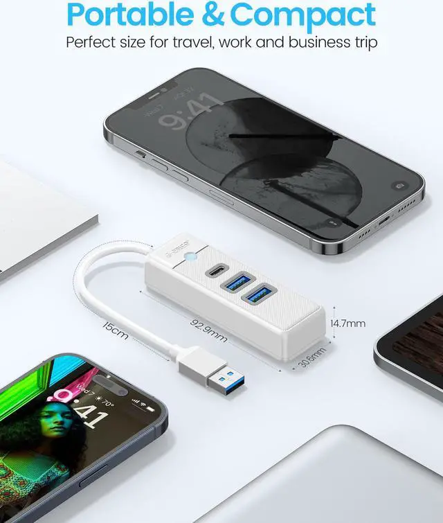 Alt view image 7 of 7 - ORICO USB 3.0 Type C HUB 3 Port 5Gbps High Speed Mini Splitter Portable OTG Adapter For Desk PC Computer Accessories White USB A 15cm