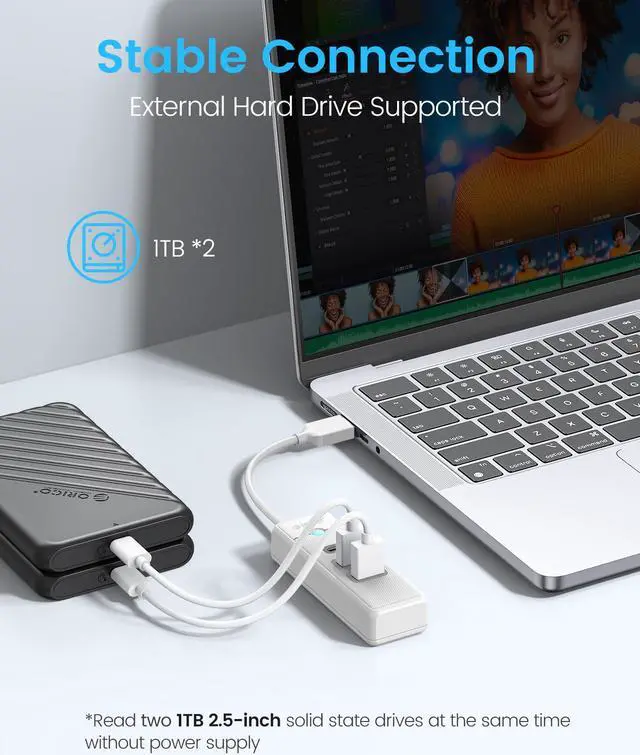 Alt view image 4 of 7 - ORICO USB 3.0 Type C HUB 3 Port 5Gbps High Speed Mini Splitter Portable OTG Adapter For Desk PC Computer Accessories White USB A 15cm