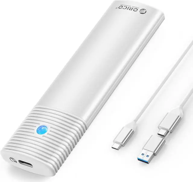 Main image of ORICO M.2 NVMe and SATA SSD Enclosure USB 3.2 Gen 2 Protocols 10Gbps NVMe, 5Gbps SATA PCIe M-Key (B+M Key) Built-in Metal Heat Sink with C to A/C 2-in-1 Cable Silver