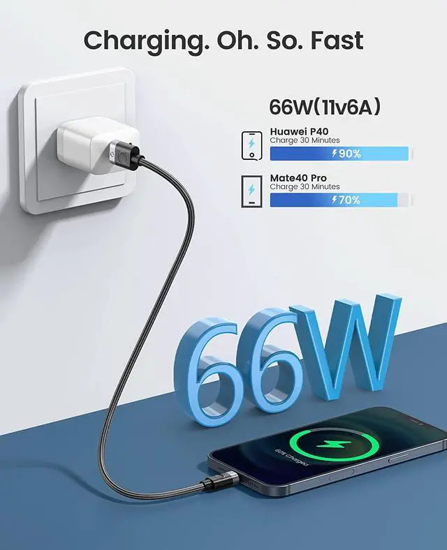 Alt view image 2 of 7 - ORICO USB A to C Cable 66W, 6A Max Super Fast Tablet Charger Type C Charging Cable, Braided Nylon USB-C Cable Cord with Storage Belt,Compatible with iPad,Samsung,Pixel ect