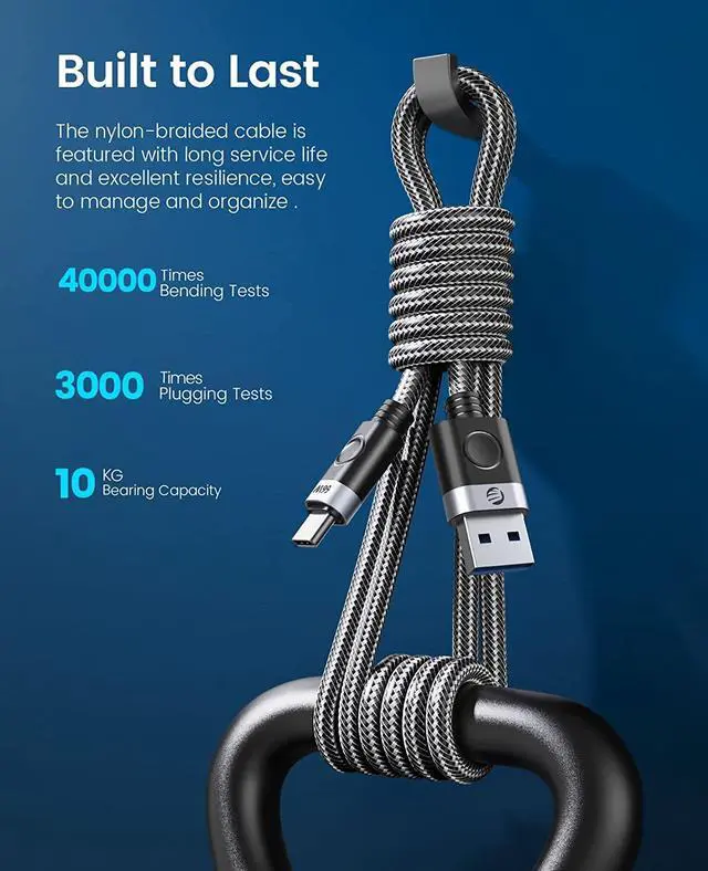 Alt view image 3 of 7 - ORICO USB A to C Cable 66W, 6A Max Super Fast Tablet Charger Type C Charging Cable, Braided Nylon USB-C Cable Cord with Storage Belt,Compatible with iPad,Samsung,Pixel ect