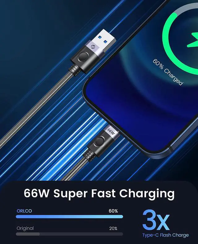 Alt view image 4 of 7 - ORICO USB A to C Cable 66W, 6A Max Super Fast Tablet Charger Type C Charging Cable, Braided Nylon USB-C Cable Cord with Storage Belt,Compatible with iPad,Samsung,Pixel ect