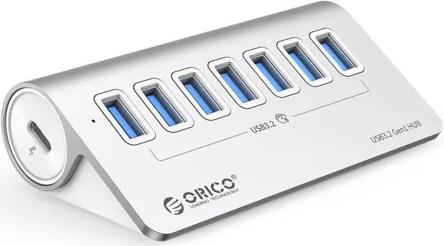 Main image of ORICO Aluminum 7 Port USB 3.2 Hub  [5Gbps]  Power Supply Port, USB-A to USB-C 3.3Ft Cable , USB Splitter for iMac, All MacBooks, Mac Mini