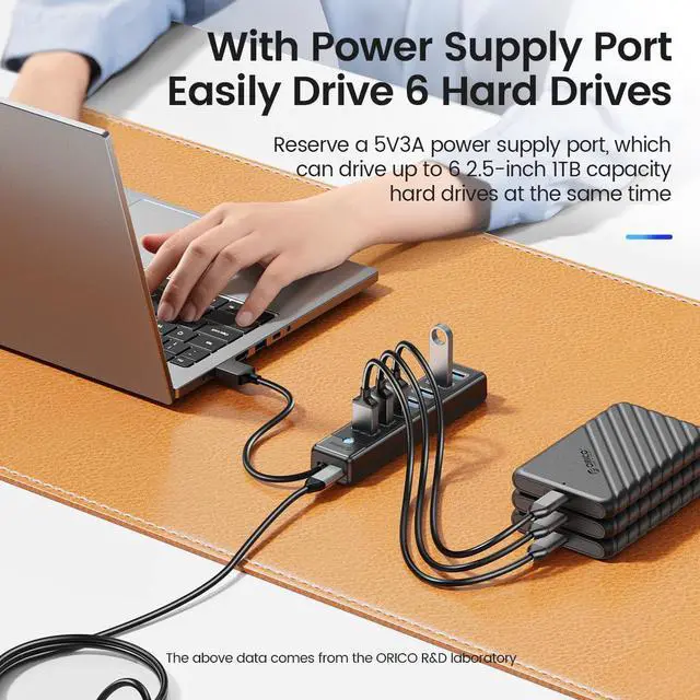 Alt view image 6 of 7 - ORICO 7-Port USB 3.0 HUB, Ultra-Slim Data USB Hub with 3.3ft Extended Cable for Windows,XP, Vista ,Windows, Linux and Mac Desktop or Laptop -Black