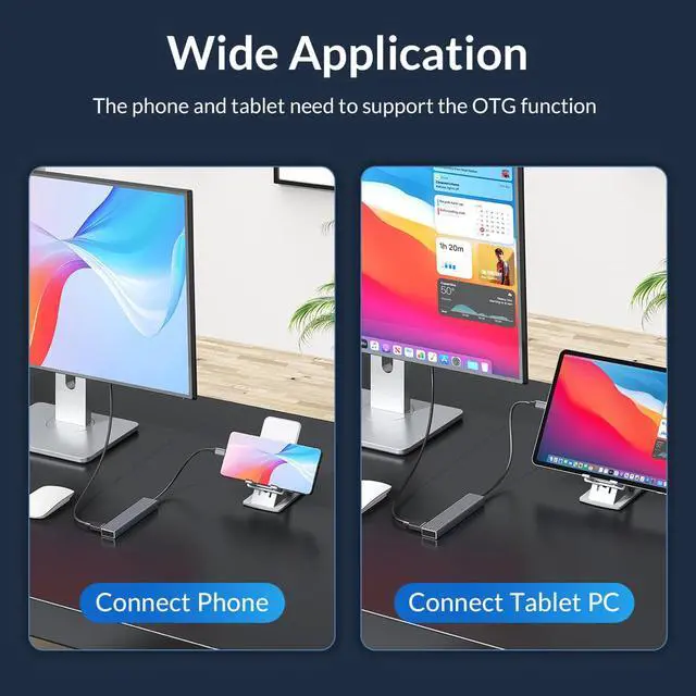 Alt view image 6 of 7 - ORICO 5-in-1 10Gbps USB C HUB With PD 100W USB 3.2 & Type C USB3.0 2.0 Ultra-Slim Data HDMI-Compatible 4K@60Hz-USB Hub for MacBook, Mac Pro, Mac mini, iMac Aluminum