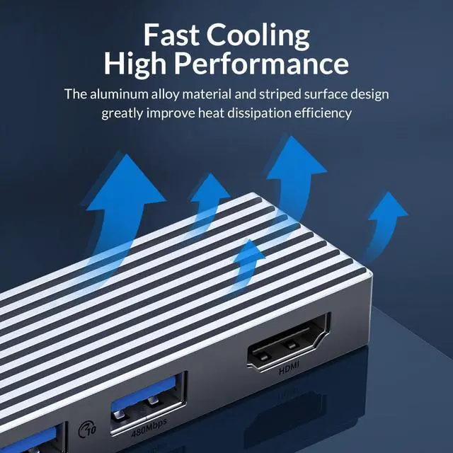 Alt view image 4 of 7 - ORICO 5-in-1 10Gbps USB C HUB With PD 100W USB 3.2 & USB3.0 *2 USB 2.0 Ultra-Slim Data HDMI-Compatible 4K@60Hz-USB Hub for MacBook, Mac Pro, Mac mini, iMac Aluminum