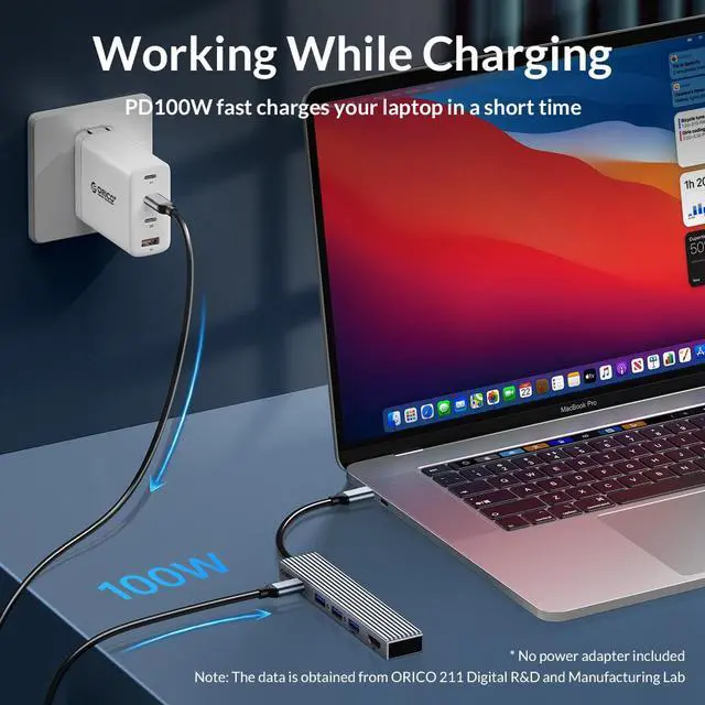Alt view image 5 of 7 - ORICO 5-in-1 10Gbps USB C HUB With PD 100W USB 3.2 & USB3.0 *2 USB 2.0 Ultra-Slim Data HDMI-Compatible 4K@60Hz-USB Hub for MacBook, Mac Pro, Mac mini, iMac Aluminum