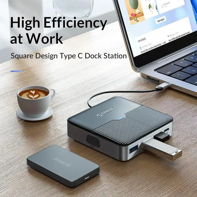 Alt view image 2 of 7 - ORICO 10 in 1 Laptop Docking Station with HDMI-Compatible 4K30Hz, VGA, 3 USB Port, PD 100W, SD&TF, 3.5mm Audio, Gigabit Ethernet Type C Multiport Adapter for Windows Mac