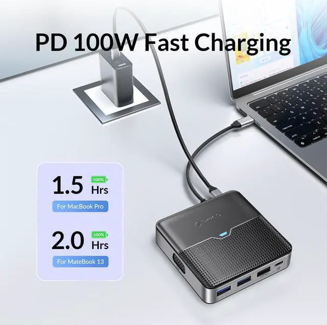 Alt view image 3 of 7 - ORICO 10 in 1 Laptop Docking Station with HDMI-Compatible 4K30Hz, VGA, 3 USB Port, PD 100W, SD&TF, 3.5mm Audio, Gigabit Ethernet Type C Multiport Adapter for Windows Mac