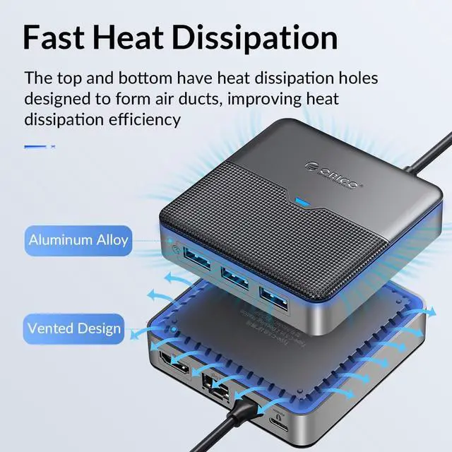 Alt view image 4 of 7 - ORICO 10 in 1 Laptop Docking Station with HDMI-Compatible 4K30Hz, VGA, 3 USB Port, PD 100W, SD&TF, 3.5mm Audio, Gigabit Ethernet Type C Multiport Adapter for Windows Mac