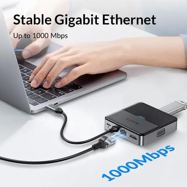 Alt view image 3 of 7 - ORICO 6 in 1 Laptop Docking Station with HDMI-Compatible 4K30Hz, 3 USB A Port, PD 100W, Gigabit Ethernet Type C Multiport Adapter for Windows Mac