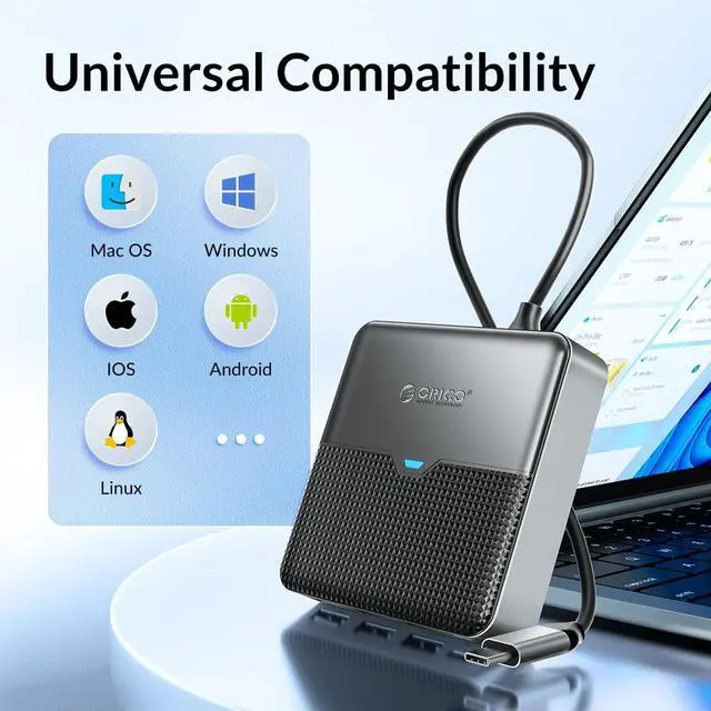 Alt view image 6 of 7 - ORICO 5 in 1 Laptop Docking Station with HDMI-Compatible 4K30Hz,  1 USB 3.0 2*USB2.0 Port, PD 60W Type C Multiport Adapter for Windows Mac