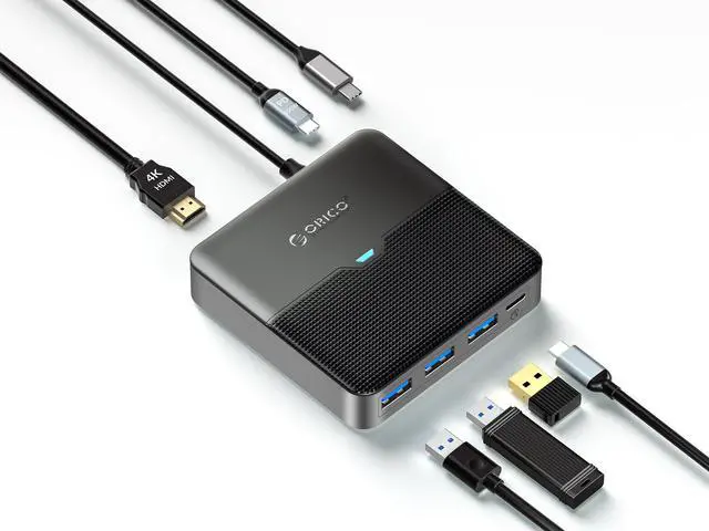 Main image of ORICO 6 in 1 Laptop Docking Station with HDMI-Compatible 4K30Hz,  3 USB A Port, PD 100W Type C Multiport Adapter for Windows Mac