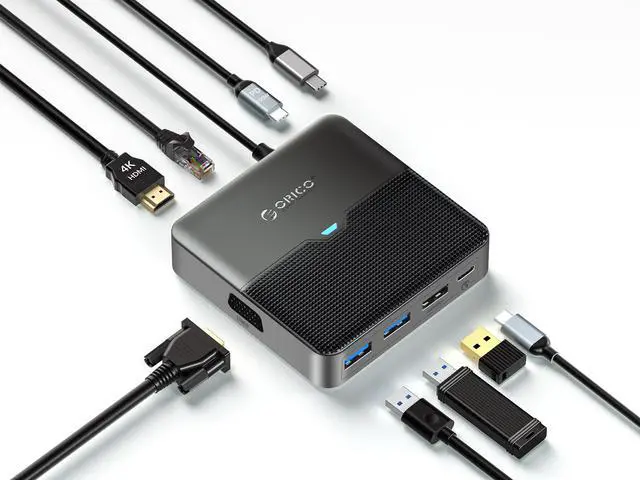 Main image of ORICO 8 in 1 Laptop Docking Station with HDMI-Compatible 4K60Hz, VGA, 2 USB3.0 1xUSB2.0 1 USB C Port, PD 100W, Gigabit Ethernet Type C Multiport Adapter for Windows Mac