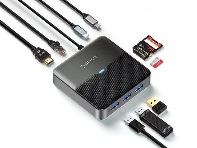 Main image of ORICO 8 in 1 Laptop Docking Station with HDMI-Compatible 4K60Hz, 3 USB Port, PD 100W, SD&TF, Gigabit Ethernet Type C Multiport Adapter for Windows Mac