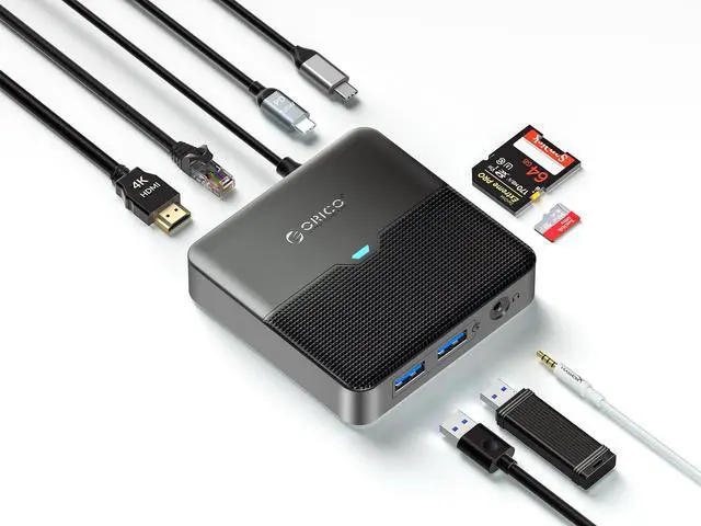 Main image of ORICO 8 in 1 Laptop Docking Station with HDMI-Compatible 4K60Hz, 2 USB Port, PD 100W, SD&TF,3.5mm Audio, Gigabit Ethernet Type C Multiport Adapter for Windows Mac