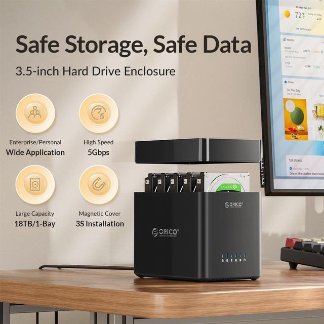 Alt view image 2 of 7 - ORICO 5Bay Hard Drive Enclosure USB 3.1 to SATA 3.5 inch Magnetic Tool-Free External HDD SSD Enclosure Storage Case Built-in Fan for Data Backup, NAS Expansion Up to 90TB(5x18)