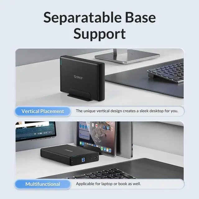 Alt view image 4 of 7 - ORICO USB-C Type-C Aluminum 3.5 inch  Hard Drive HDD Enclosure USB-C Gen 1 SATA3.0 3.5" HDD Docking Station Vertical Case Support UASP with Power Adapter for HDD and SSD Tool Free 16TB
