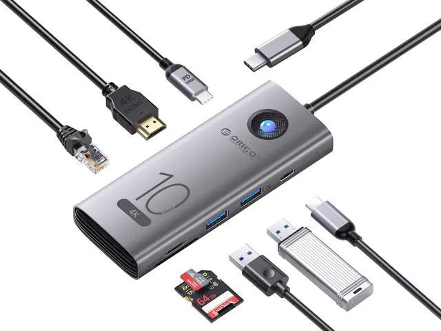 Main image of ORICO 8-in-1 10Gbps USB C Docking Station with USB 3.0 USB C 10Gbps 4K60Hz HDMI-Compatible, 100W Power Delivery, 1000M RJ45 SD/TF Card Reader Data Ports USB C Dock for MacBook Air, MacBook Pro