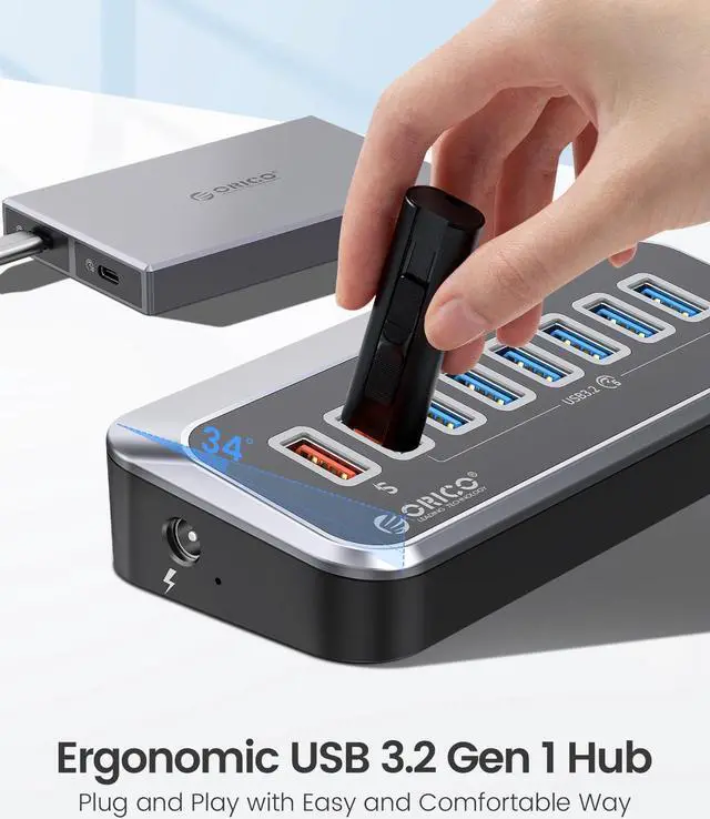 Alt view image 3 of 7 - ORICO USB Hub 3.0 7 Ports USB Hub Splitter [5Gbps] with 7 USB 3.0 Data Ports, 12V3A Power Adapter with 3.3ft C to C cable, USB A Adapter for MacBook Accessories
