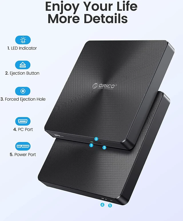 Alt view image 4 of 7 - ORICO External DVD/CD Drive Portable USB 3.0 Type-C CD/DVD +/-RW ROM Rewriter Burner Writer with Compatible with Laptop Desktop PC Windows Linux OS Mac-ORU3-02