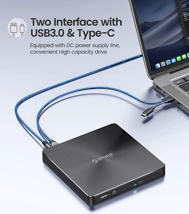 Alt view image 5 of 7 - ORICO External DVD/CD Drive Portable USB 3.0 Type-C CD/DVD +/-RW ROM Rewriter Burner Writer with Compatible with Laptop Desktop PC Windows Linux OS Mac-ORU3-02