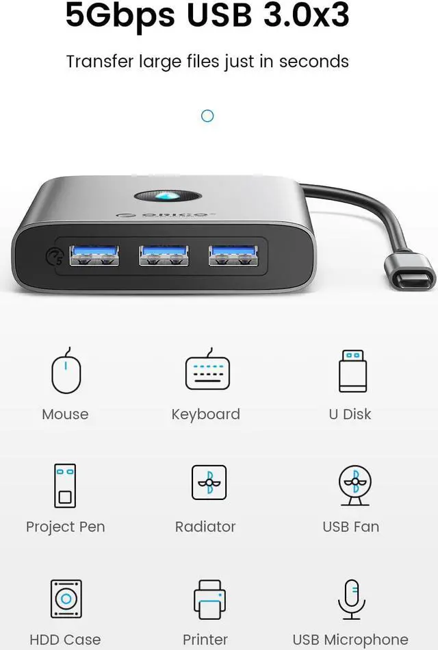 Alt view image 5 of 7 - ORICO 6 in 1 Laptop Docking Station with HDMI-Compatible 4K30Hz,  2 USB A 1 USB C Port, PD 100W, Gigabit Ethernet Type C Multiport Adapter for Windows Mac