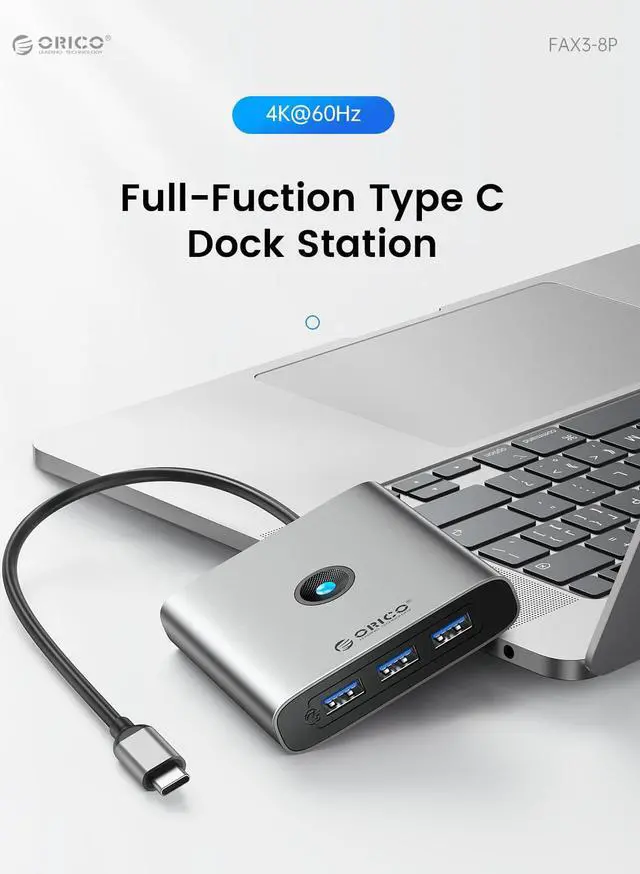Alt view image 2 of 7 - ORICO 6 in 1 Laptop Docking Station with HDMI-Compatible 4K30Hz,  2 USB A 1 USB C Port, PD 100W, Gigabit Ethernet Type C Multiport Adapter for Windows Mac
