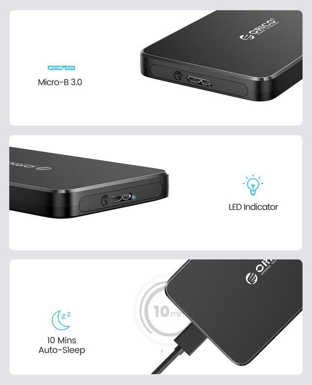 Alt view image 7 of 7 - ORICO Tool Free 2.5 inch USB 3.0 SATA External Hard Drive Enclosure for 2.5" SATA HDD and SSD Support UASP and  6TB Drive Max -Black