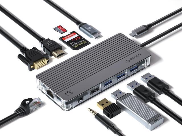 boykot Maori dok ORICO Transparent 11 IN 1 Type-C Docking Station USB 3.0 5Gbps 4K HDMI&VGA  RJ45 SD/TF USB HUB For Laptop Docking Stations - Newegg.com